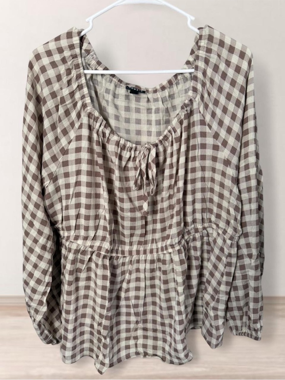 torrid Brown and Cream Gingham Peasant Blouse